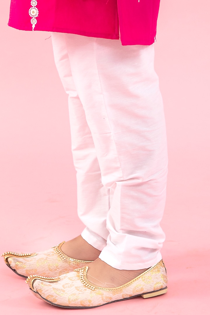 Pink Chanderi & Cotton Silk Embroidered Kurta Set For Boys by Kirti Agarwal Pret n Couture at Pernia's Pop Up Shop