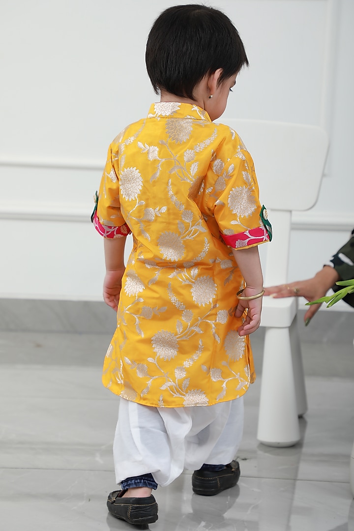 Yellow Brocade Embroidered Kurta Set For Boys by Kirti Agarwal Pret n Couture at Pernia's Pop Up Shop