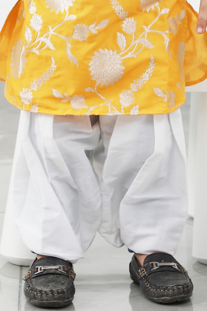 Yellow Brocade Embroidered Kurta Set For Boys by Kirti Agarwal Pret n Couture at Pernia's Pop Up Shop
