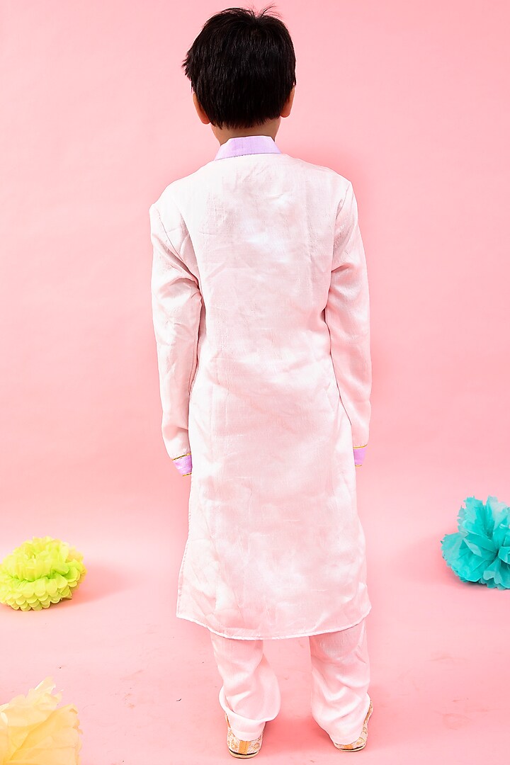 Yellow & Light Pink Embroidered Kurta Set For Boys by Kirti Agarwal Pret n Couture at Pernia's Pop Up Shop