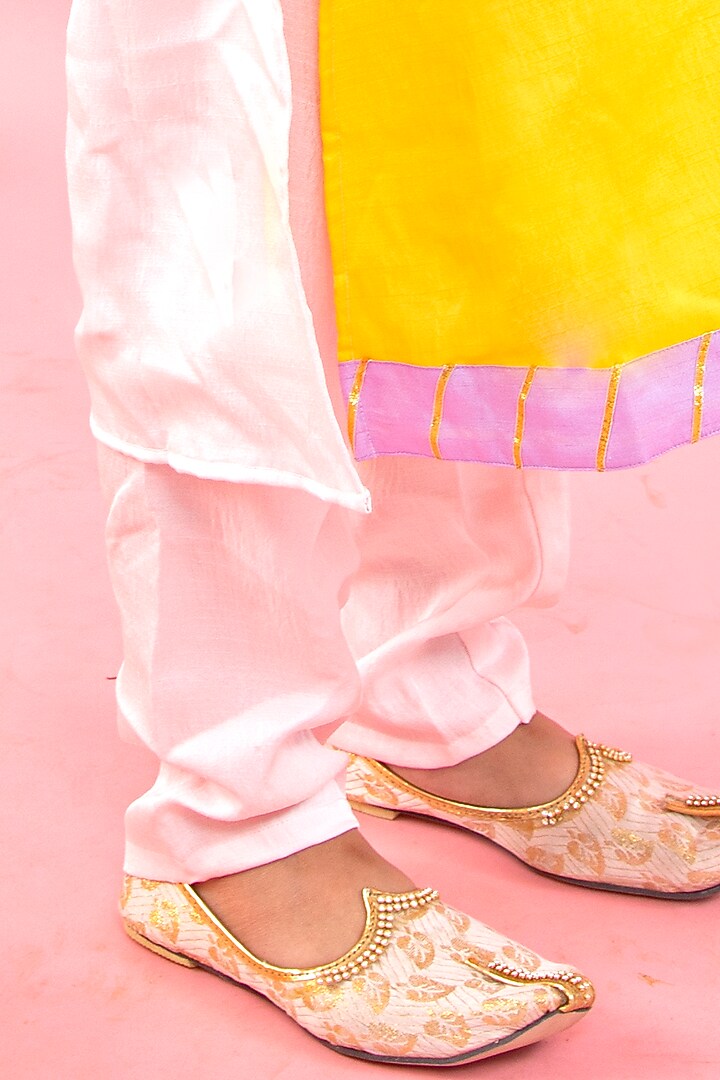 Yellow & Light Pink Embroidered Kurta Set For Boys by Kirti Agarwal Pret n Couture at Pernia's Pop Up Shop