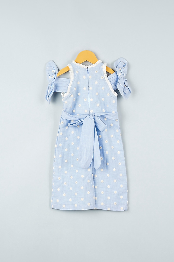 Powder Blue Linen Cold-Shoulder Jumpsuit For Girls by Kirti Agarwal Pret n Couture at Pernia's Pop Up Shop