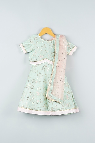 Mint Embroidered Lehenga Set For Girls by Kirti Agarwal Pret n Couture