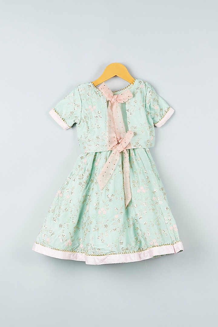 Mint Embroidered Lehenga Set For Girls by Kirti Agarwal Pret n Couture at Pernia's Pop Up Shop
