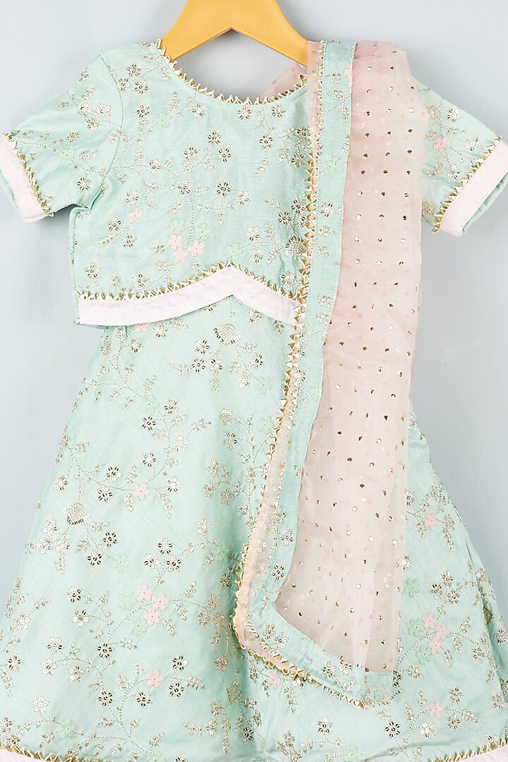 Mint Embroidered Lehenga Set For Girls by Kirti Agarwal Pret n Couture at Pernia's Pop Up Shop