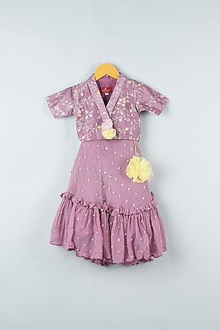 Lavender Embroidered Lehenga Set For Girls by Kirti Agarwal Pret n Couture