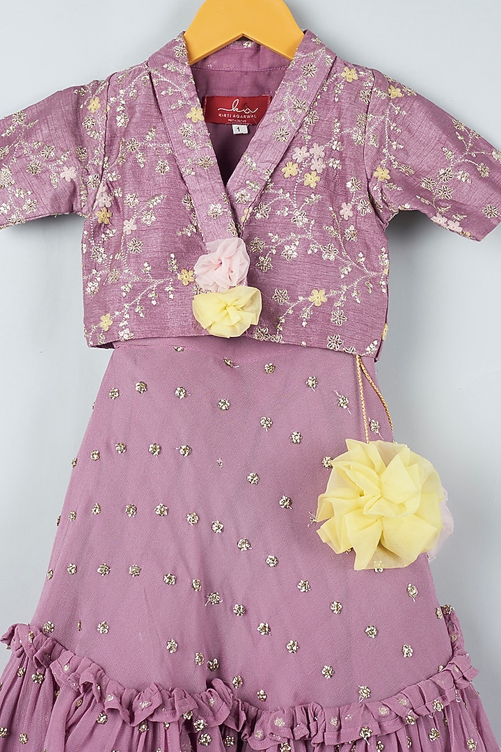 Lavender Embroidered Lehenga Set For Girls by Kirti Agarwal Pret n Couture at Pernia's Pop Up Shop