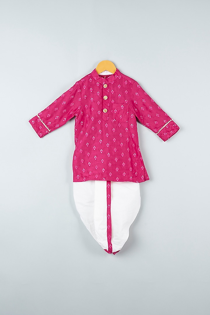 Fuchsia Embroidered Kurta Set For Boys by Kirti Agarwal Pret n Couture