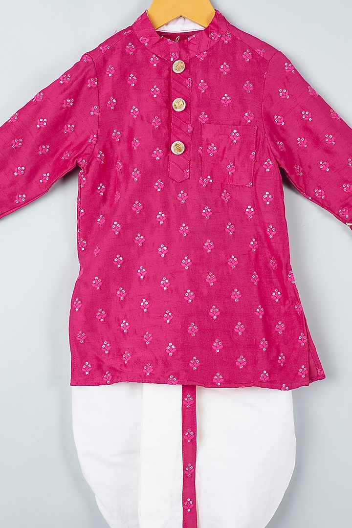 Fuchsia Embroidered Kurta Set For Boys by Kirti Agarwal Pret n Couture at Pernia's Pop Up Shop