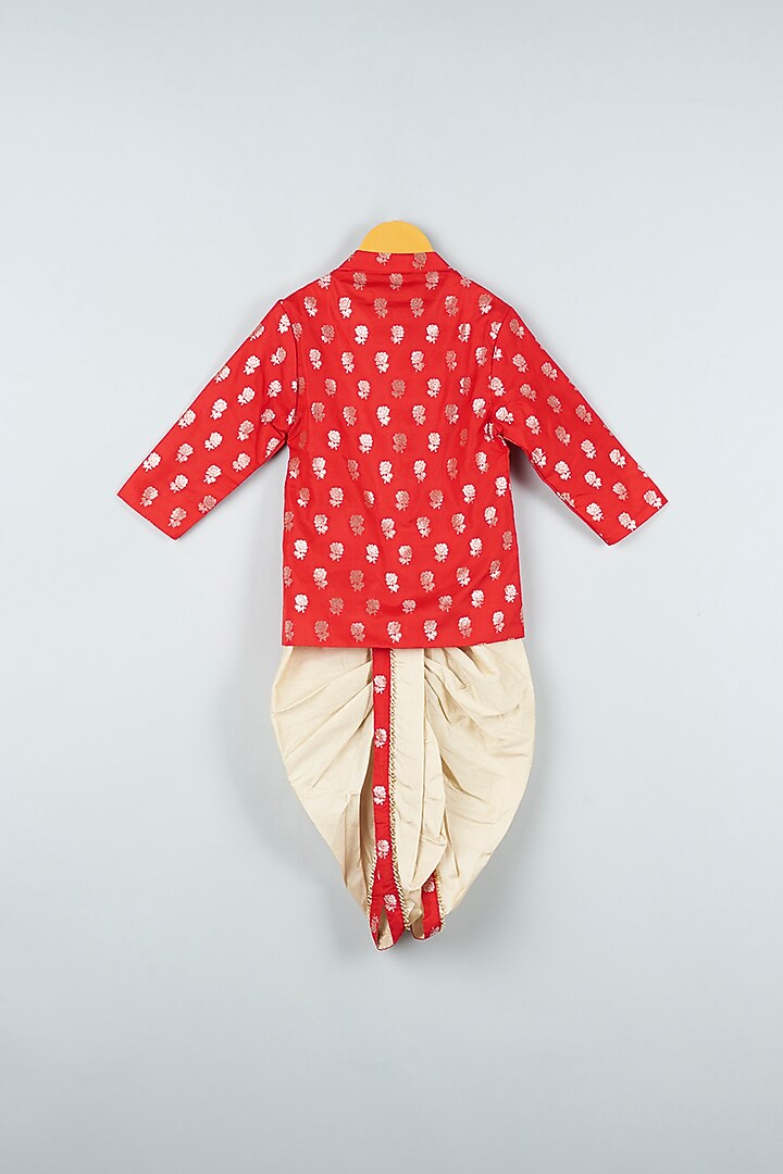 Bright Red Printed Kurta Set For Boys by Kirti Agarwal Pret n Couture at Pernia's Pop Up Shop