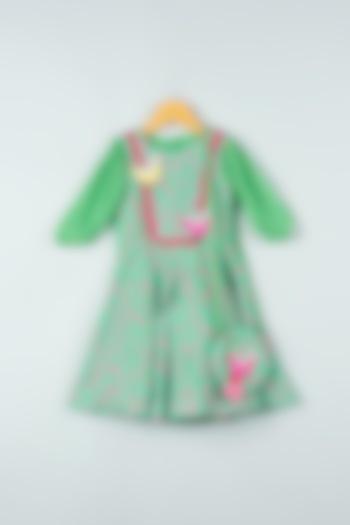 Aqua Green Printed & Embroidered Jumpsuit With Sling Bag For Girls by Kirti Agarwal Pret n Couture