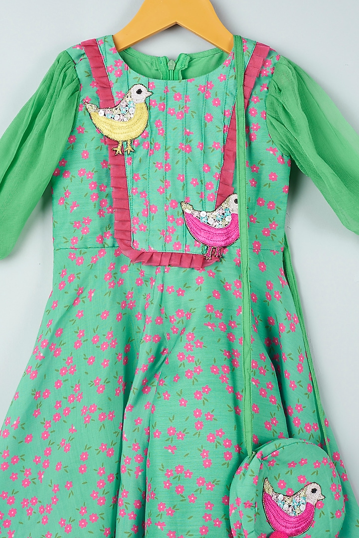 Aqua Green Printed & Embroidered Jumpsuit With Sling Bag For Girls by Kirti Agarwal Pret n Couture at Pernia's Pop Up Shop