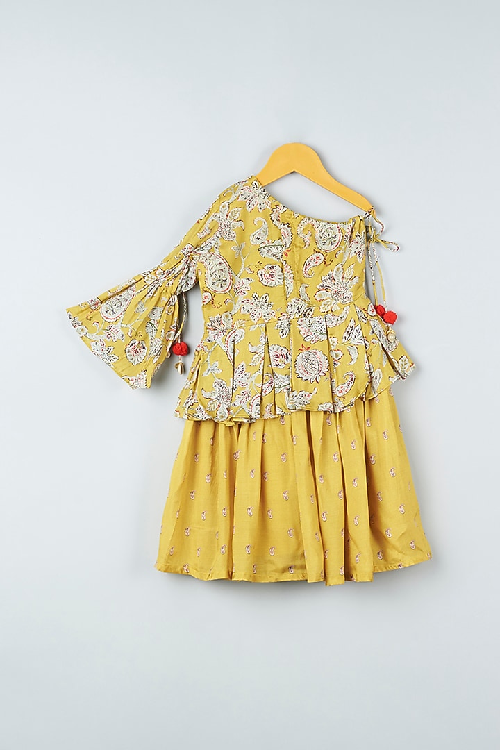 Mustard Dola Silk Palazzo Pant Set For Girls by Kirti Agarwal Pret n Couture at Pernia's Pop Up Shop