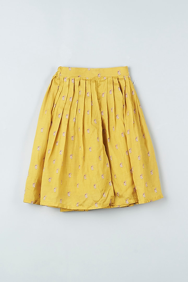 Mustard Dola Silk Palazzo Pant Set For Girls by Kirti Agarwal Pret n Couture at Pernia's Pop Up Shop