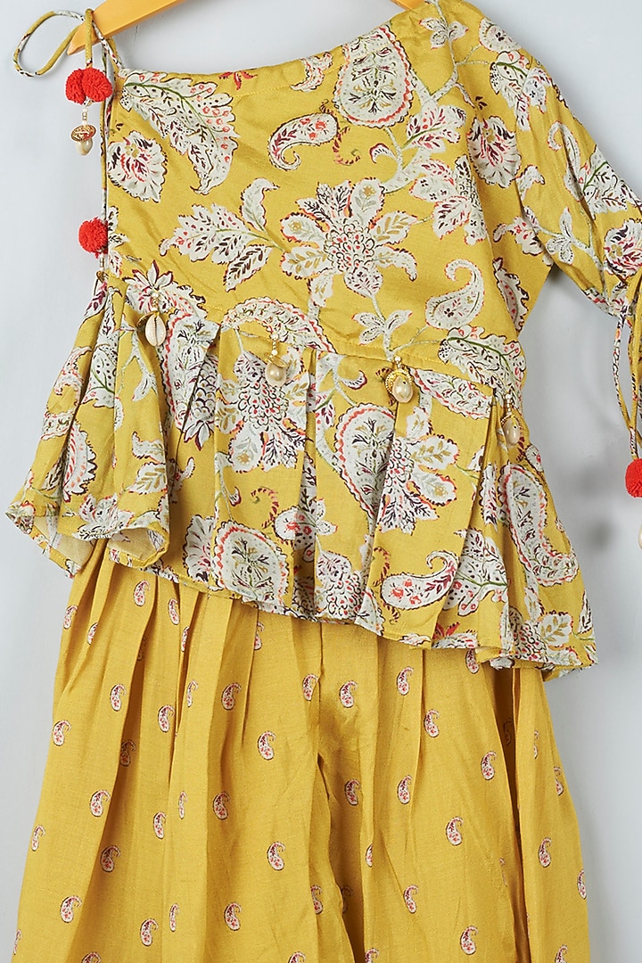 Mustard Dola Silk Palazzo Pant Set For Girls by Kirti Agarwal Pret n Couture at Pernia's Pop Up Shop