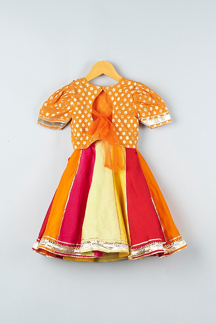 Multi-Colored Artificial Silk, Net, & Brocade Lehenga Set For Girls by Kirti Agarwal Pret n Couture at Pernia's Pop Up Shop