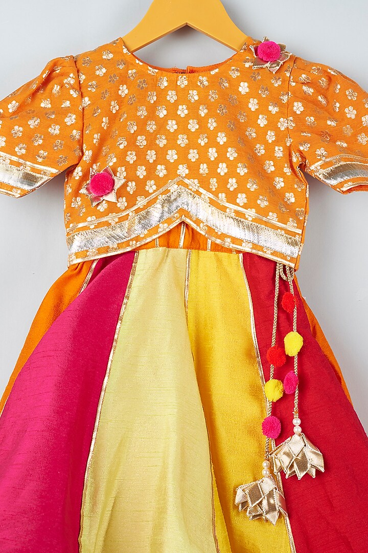 Multi-Colored Artificial Silk, Net, & Brocade Lehenga Set For Girls by Kirti Agarwal Pret n Couture at Pernia's Pop Up Shop