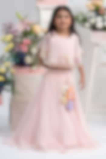 Blush Pink Viscose Organza Silk Floral Embellished Flared Lehenga Set For Girls by Kirti Agarwal Pret n Couture at Pernia's Pop Up Shop