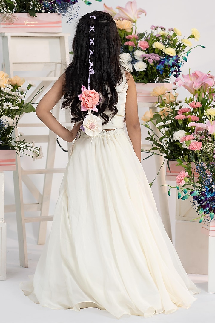 Ivory Viscose Organza Silk Embroidered Flared Lehenga Set For Girls by Kirti Agarwal Pret n Couture at Pernia's Pop Up Shop
