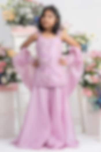 Lavender Organza Satin Hand Embroidered Sharara Set For Girls by Kirti Agarwal Pret n Couture at Pernia's Pop Up Shop