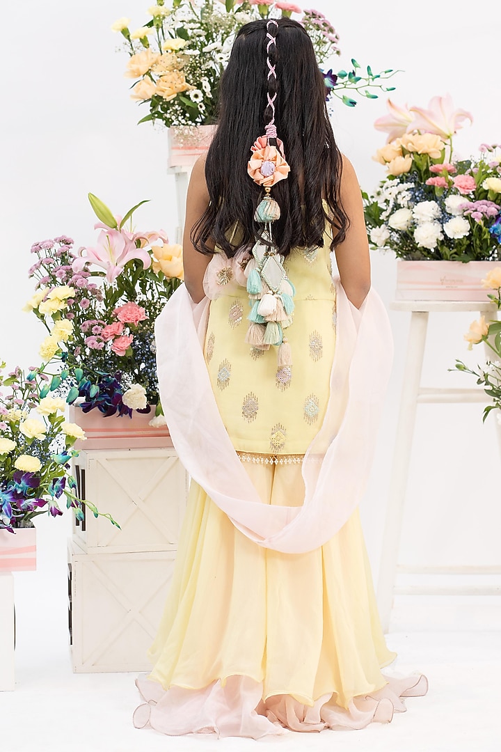 Yellow Georgette Flared Sharara Set For Girls by Kirti Agarwal Pret n Couture at Pernia's Pop Up Shop