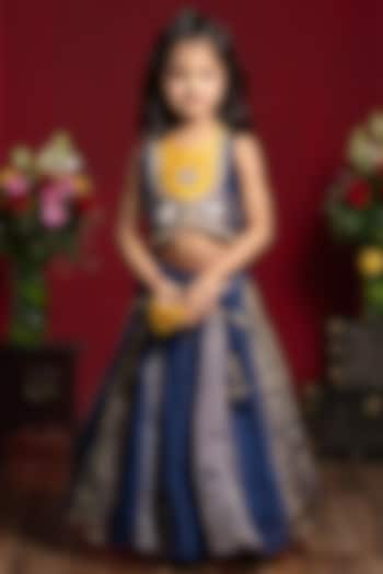Navy Blue Chanderi Silk Flared Lehenga Set For Girls by Kirti Agarwal Pret n Couture at Pernia's Pop Up Shop