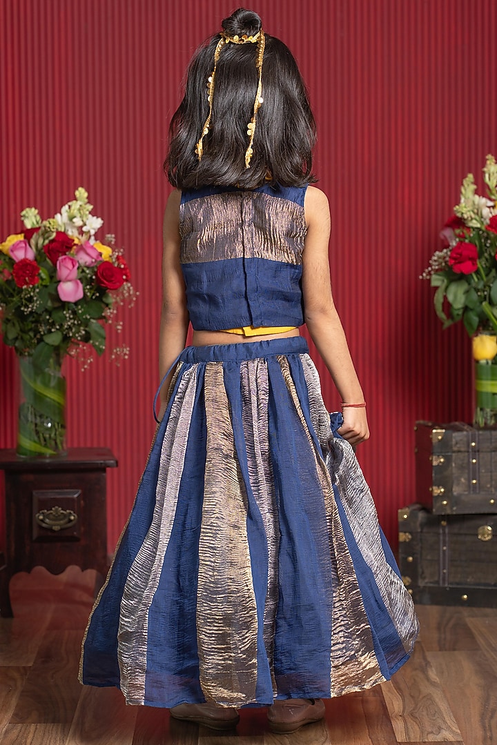 Navy Blue Chanderi Silk Flared Lehenga Set For Girls by Kirti Agarwal Pret n Couture at Pernia's Pop Up Shop