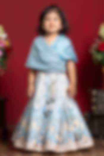 Blue & Off-White Printed Lehenga Set For Girls by Kirti Agarwal Pret n Couture at Pernia's Pop Up Shop