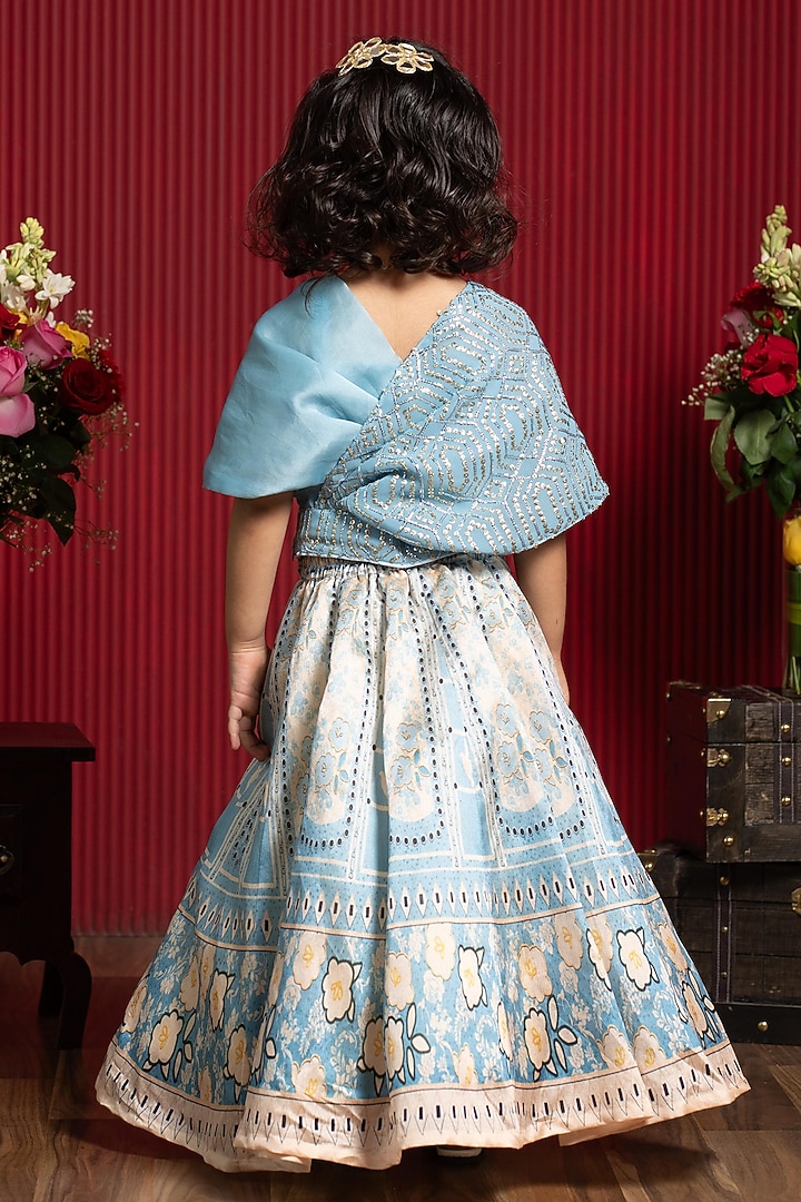 Blue & Off-White Printed Lehenga Set For Girls by Kirti Agarwal Pret n Couture at Pernia's Pop Up Shop