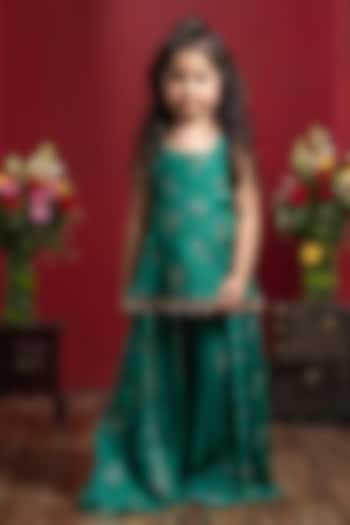 Dark Green Satin Silk Embroidered Sharara Set For Girls by Kirti Agarwal Pret n Couture at Pernia's Pop Up Shop