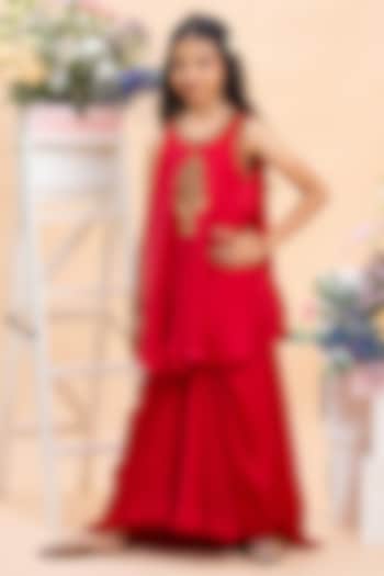 Red Satin Silk Sharara Set For Girls by Kirti Agarwal Pret n Couture at Pernia's Pop Up Shop