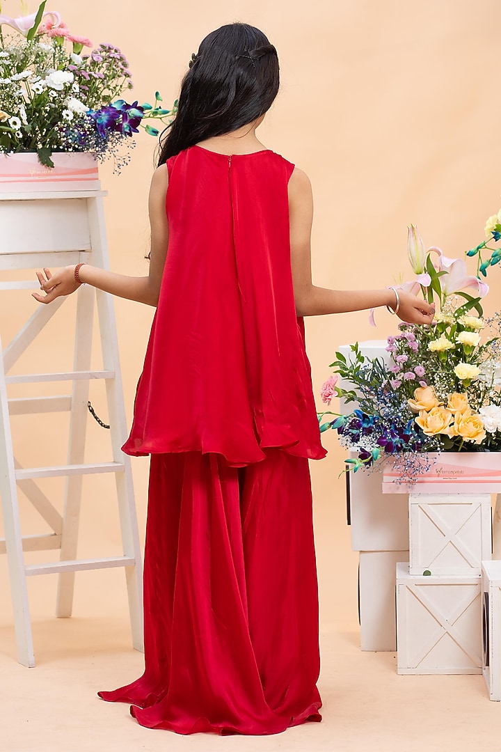 Red Satin Silk Sharara Set For Girls by Kirti Agarwal Pret n Couture at Pernia's Pop Up Shop