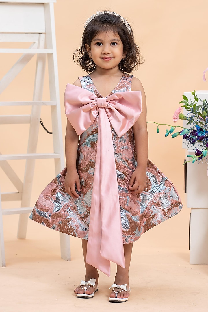 Pink & Blue Jacquard Embroidered Dress For Girls by Kirti Agarwal Pret n Couture at Pernia's Pop Up Shop