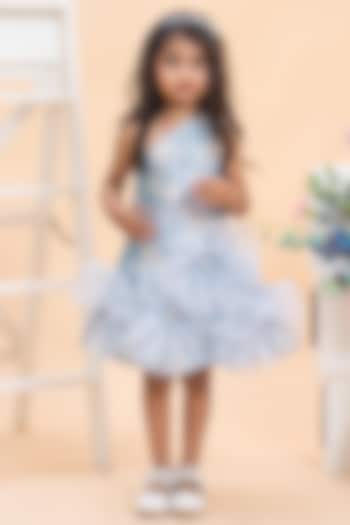 Blue Organza & Jacquard Embroidered One-Shoulder Dress For Girls by Kirti Agarwal Pret n Couture at Pernia's Pop Up Shop