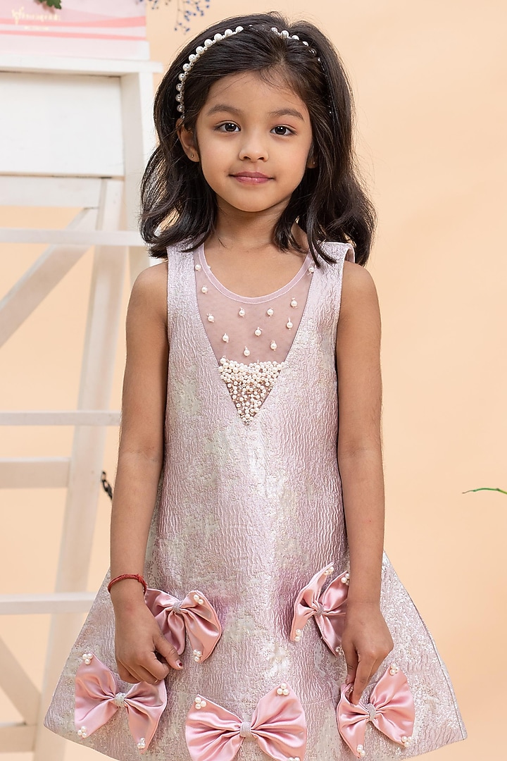 Pink Satin & Jacquard Embroidered Dress For Girls by Kirti Agarwal Pret n Couture at Pernia's Pop Up Shop