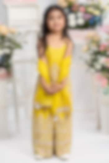 Yellow Tissue & Organza Embroidered Sharara Set For Girls by Kirti Agarwal Pret n Couture at Pernia's Pop Up Shop