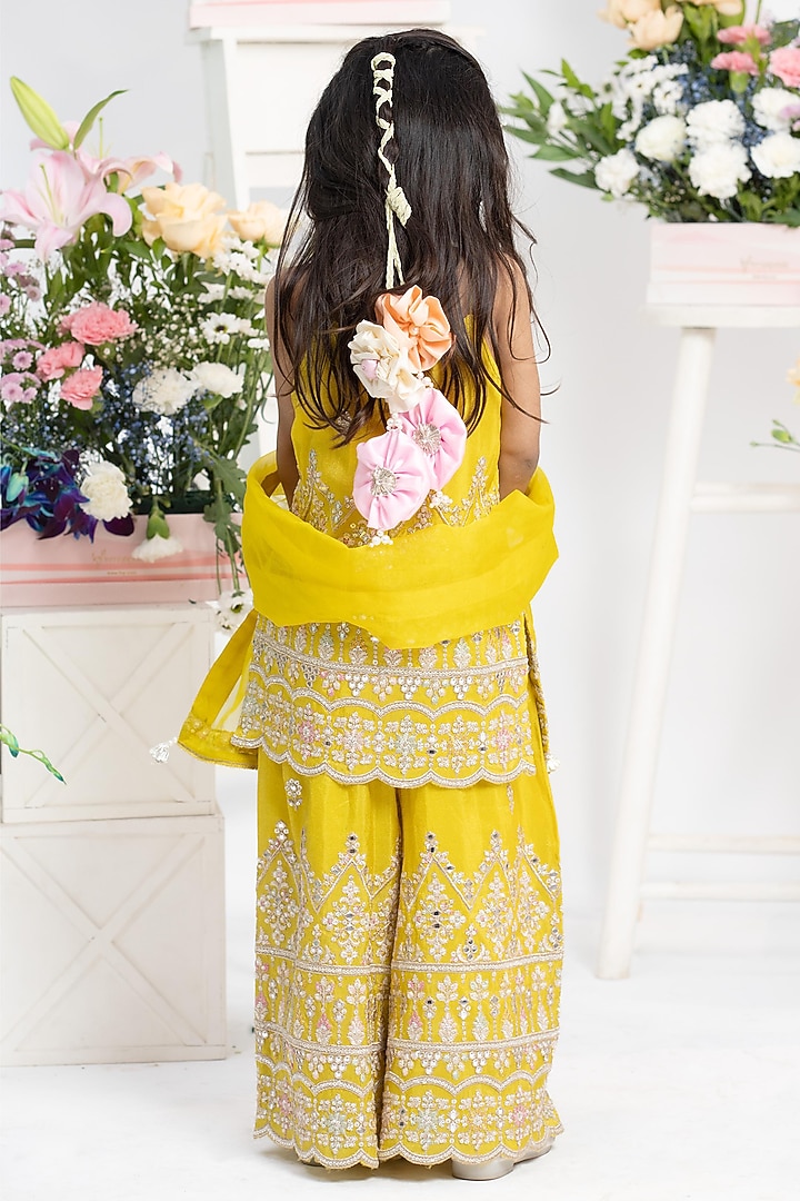 Yellow Tissue & Organza Embroidered Sharara Set For Girls by Kirti Agarwal Pret n Couture at Pernia's Pop Up Shop