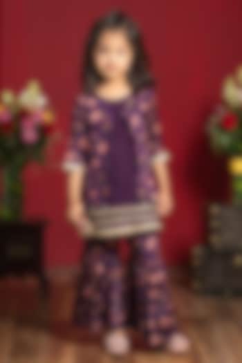Plum Purple Chinon Printed Sharara Set For Girls by Kirti Agarwal Pret n Couture at Pernia's Pop Up Shop