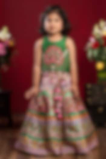 Green Silk & Chanderi Silk Printed Lehenga Set For Girls by Kirti Agarwal Pret n Couture at Pernia's Pop Up Shop