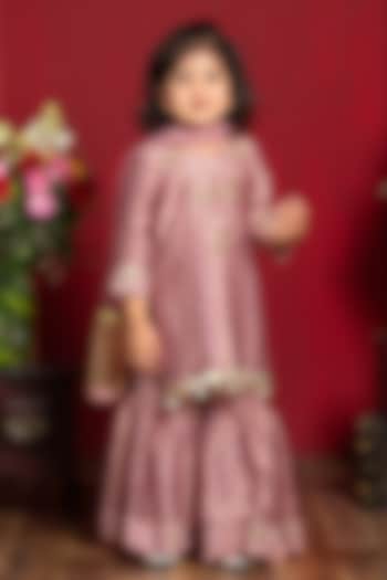 Dusty Rose Tissue & Net Embroidered Sharara Set For Girls by Kirti Agarwal Pret n Couture at Pernia's Pop Up Shop