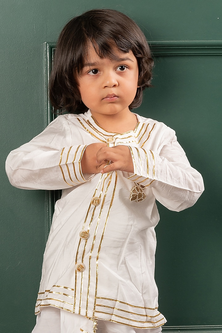 Off-White Chanderi & Mulmul Dhoti Set For Boys by Kirti Agarwal Pret n Couture at Pernia's Pop Up Shop