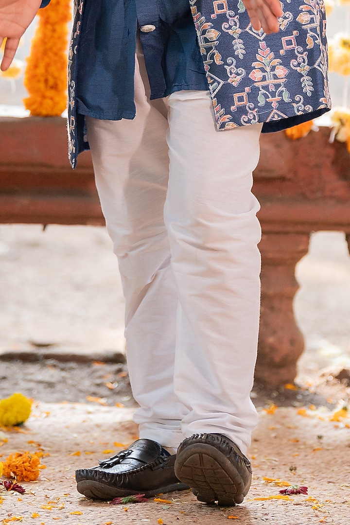 Dark Blue Chander & Embroidered Silk Printed Kurta Set For Boys by  Kirti Agarwal Pret n Couture at Pernia's Pop Up Shop