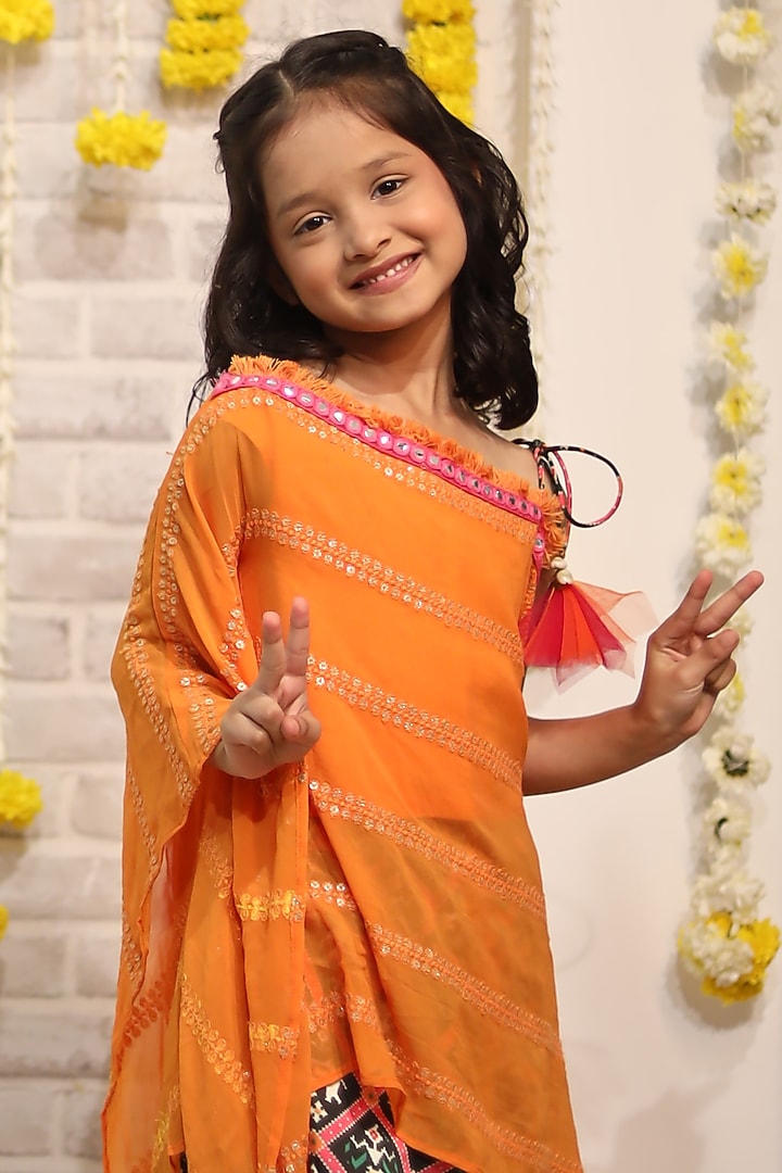 Orange Georgette & Silk Embroidered Cape Set For Girlss by  Kirti Agarwal Pret n Couture at Pernia's Pop Up Shop
