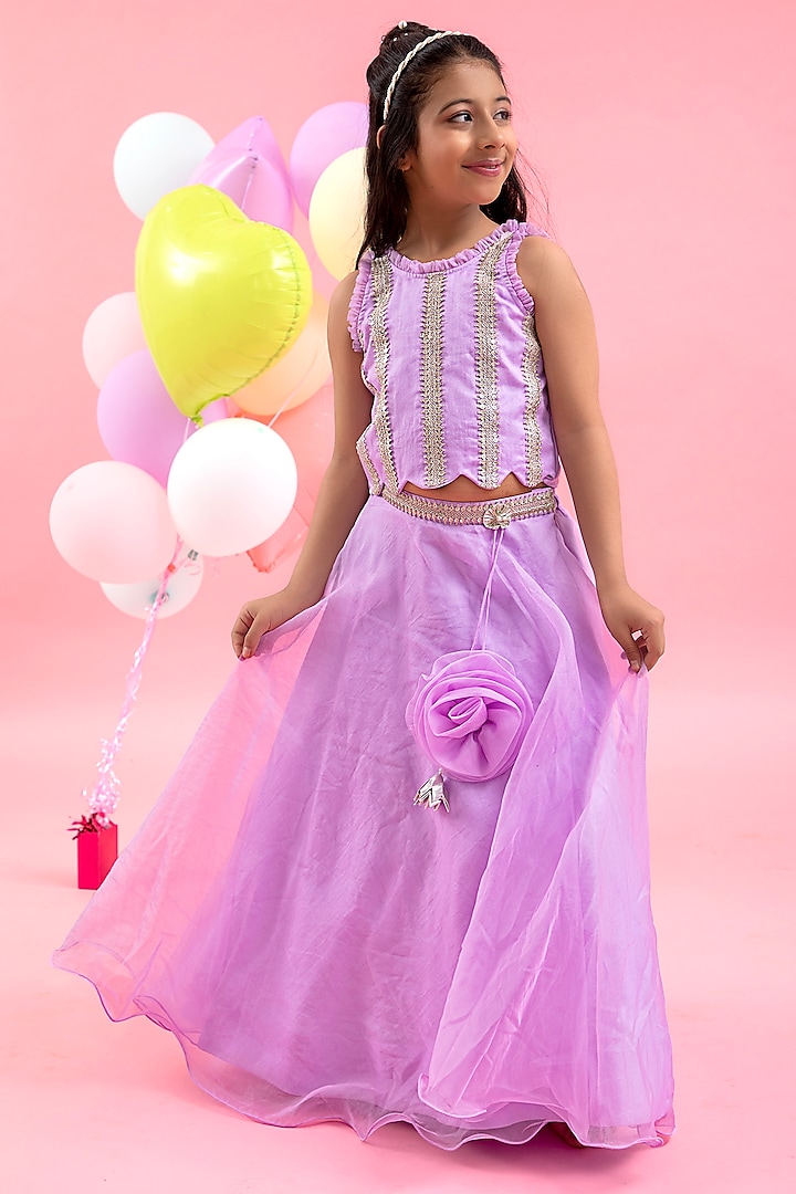 Lavender Organza & Art Silk Floral Embroidered Lehenga Set For Girlss by  Kirti Agarwal Pret n Couture at Pernia's Pop Up Shop