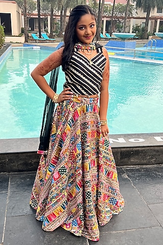 Multi-Colored Silk & Georgette Thread Embroidered Lehenga Set For Girlss by  Kirti Agarwal Pret n Couture