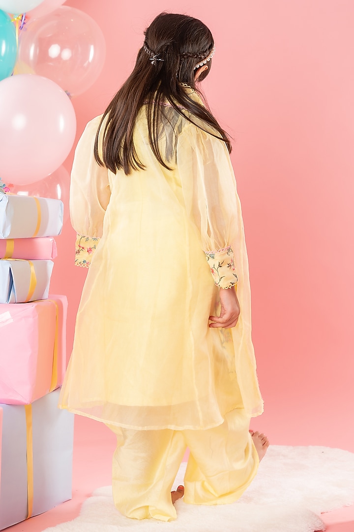 Yellow Organza & Chanderi Silk Thread Embroidered Jacket Set For Girlss by Kirti Agarwal Pret n Couture at Pernia's Pop Up Shop