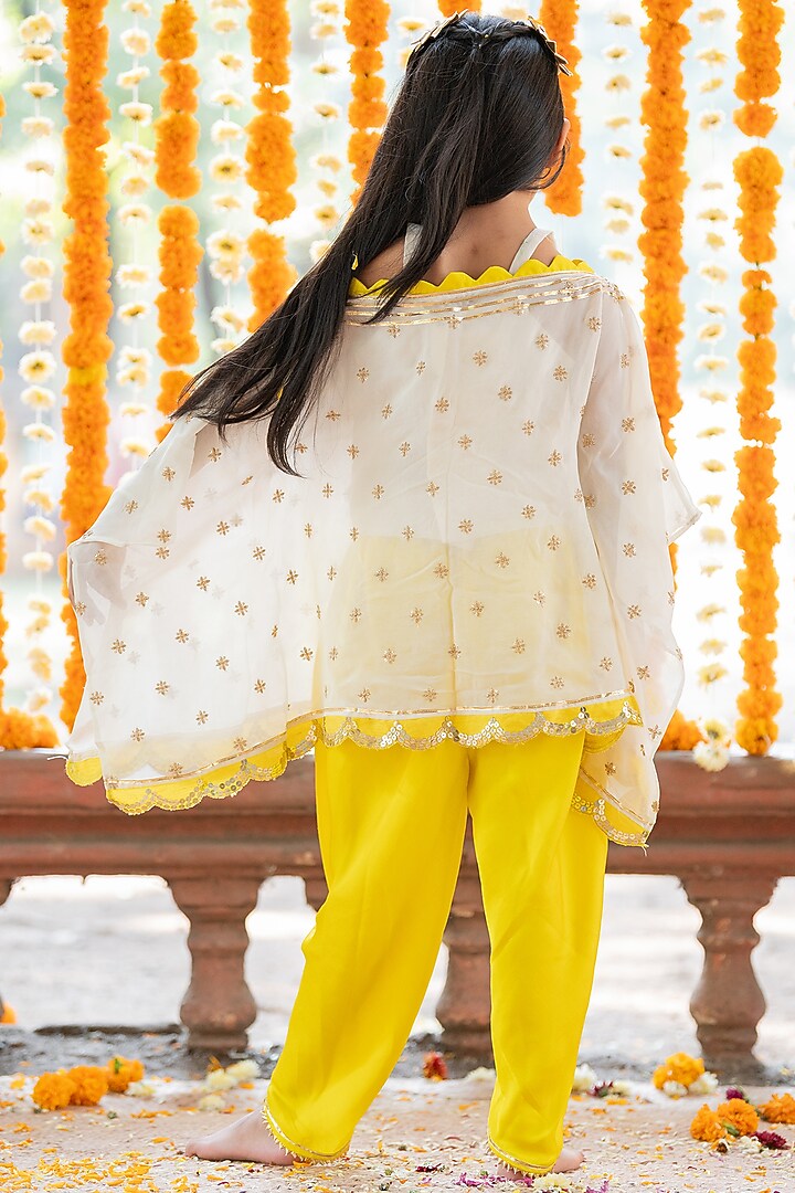 Off-White & Yellow Georgette Embroidered Cape Set For Girls by Kirti Agarwal Pret n Couture at Pernia's Pop Up Shop