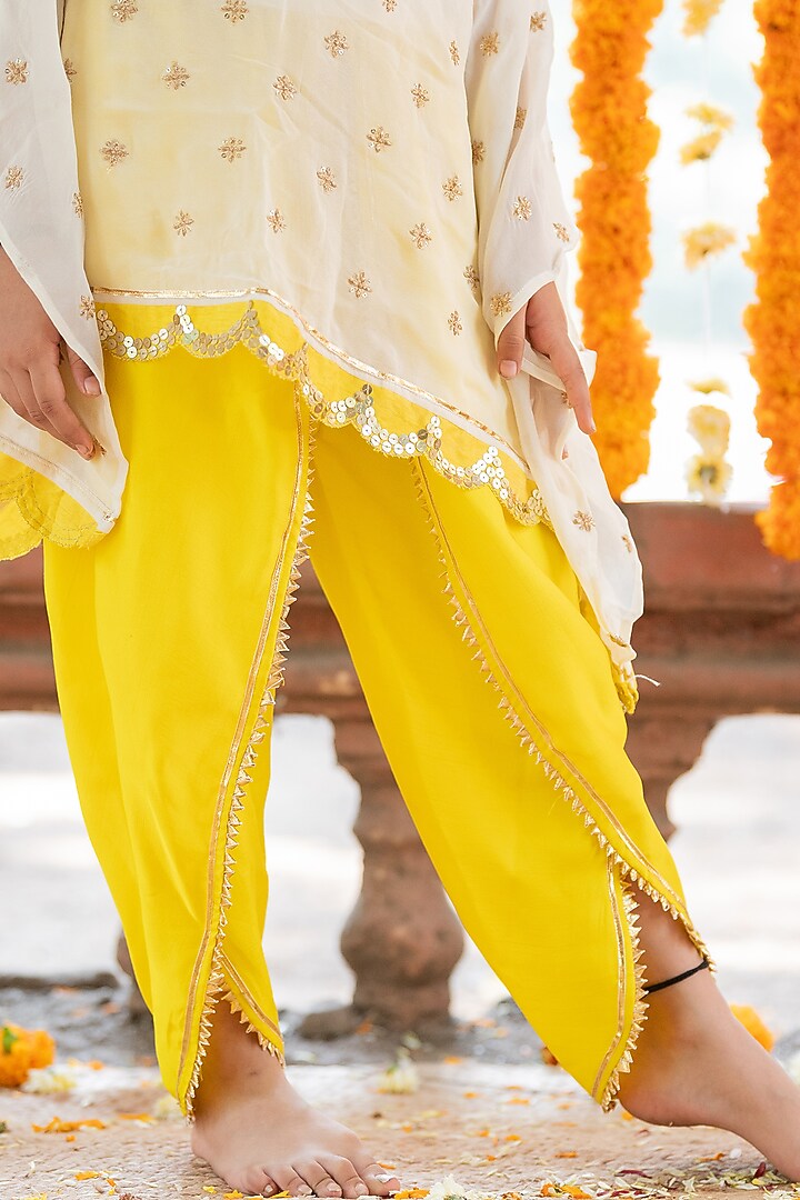 Off-White & Yellow Georgette Embroidered Cape Set For Girls by Kirti Agarwal Pret n Couture at Pernia's Pop Up Shop