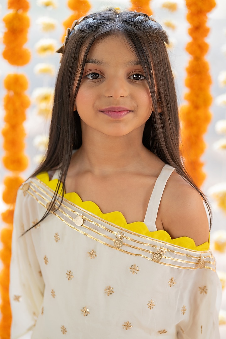 Off-White & Yellow Georgette Embroidered Cape Set For Girls by Kirti Agarwal Pret n Couture at Pernia's Pop Up Shop