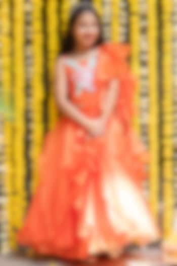 Orange Shantoon Lehenga Set For Girls by  Kirti Agarwal Pret n Couture at Pernia's Pop Up Shop